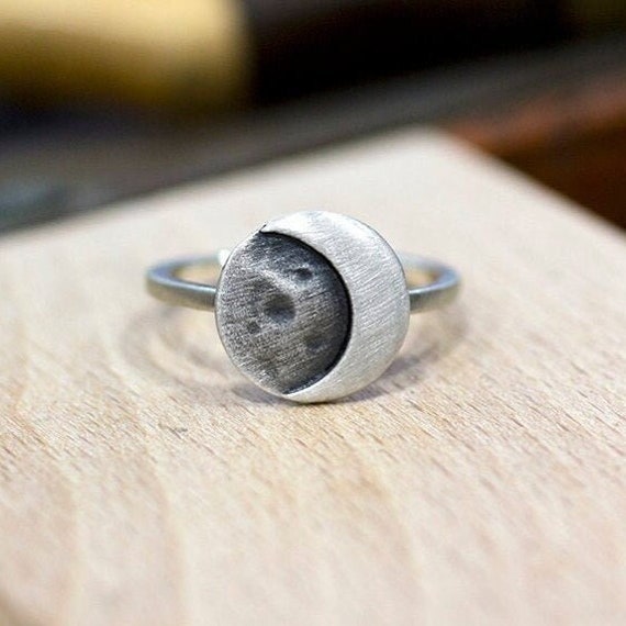 Ring MOON Sterling Silver 925. Matte and oxidized black finish.