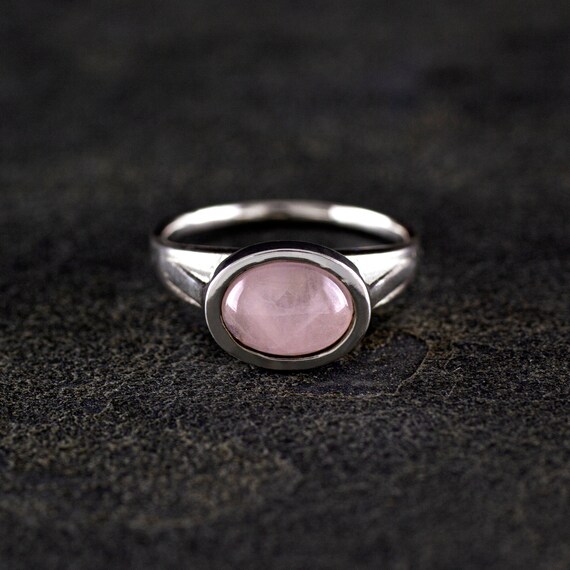 Ring EIFFEL pink quartz natural gemstone. Sterling Silver ring 925.