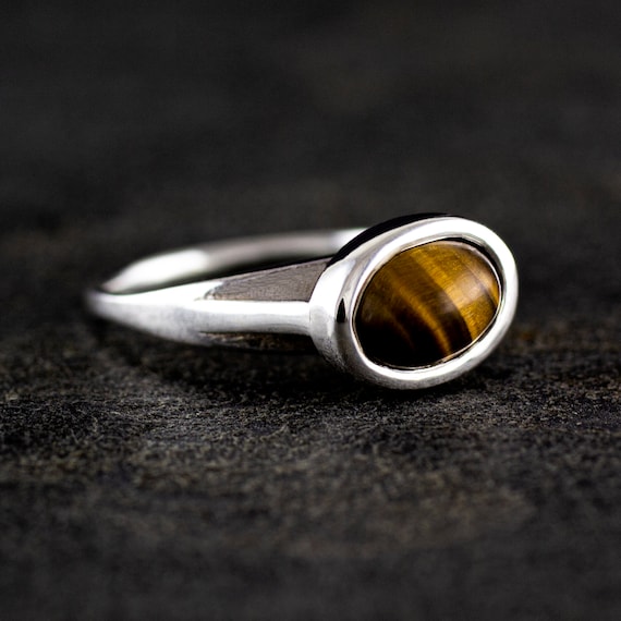 Ring TIGER EYE natural gemstone made of sterling silver 925.