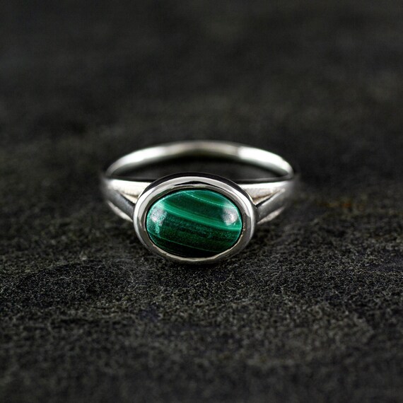 Ring EIFFEL Malachite natural gemstone. Sterling Silver ring 925.