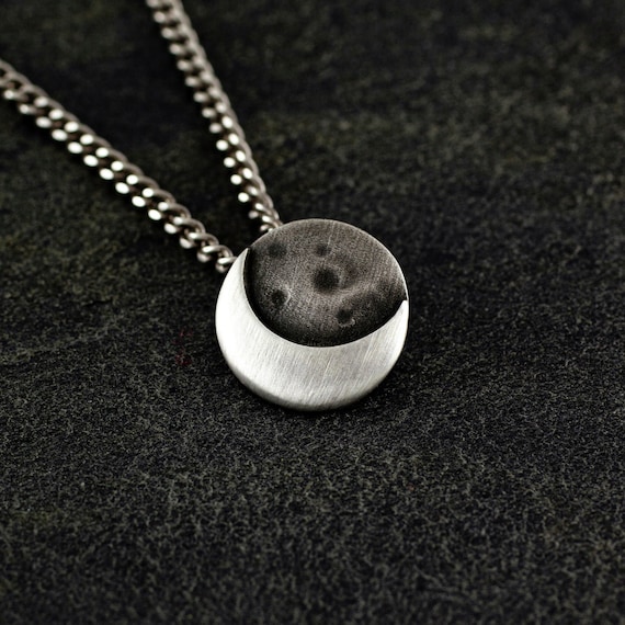 MINI MOON Pendant Sterling Silver 925 in Matte and Oxide.