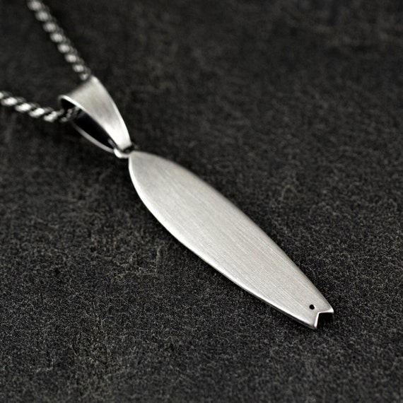 SURF pendant in Sterling Silver 925. Matte and oxide finish. Silver chain 50 cm.