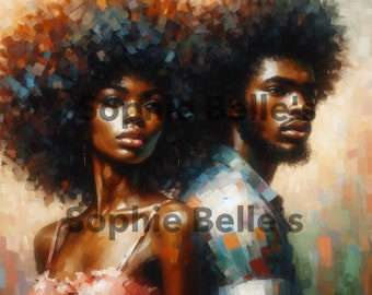 Abstract Digital Art African American Couple Wall Art Striking Detail Black Love Art Melanin Art Black Couple T-Shirt Tumblers Sublimation