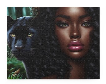 Art Jigsaw Puzzle Jungle Puzzle African American Art Panther Big Cat Art Design Big Cat Lovers Art Gift Jungle Wall Art Black Design