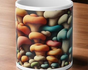 Taza de café con diseño de hongos psicodélicos, taza de cerámica con hongos coloridos (444 ml)