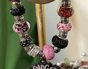 Pink Charm Bracelet Afro Black Girl Crystal Charms Unapologetically Dope African American Jewelry Black Lady Bracelet Gifts for Black Women