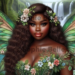 Digital Art File Afro Fairy Wall Art Striking Detail Black Girl Magic Melanin Popping Art Black Women Plus Size Wall Art Green Fairy