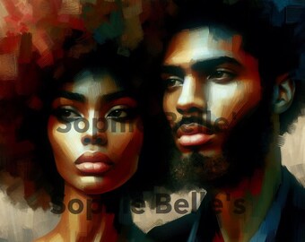 Abstract Digital Art African American Couple Wall Art Striking Detail Black Love Art Melanin Art Black Couple T-Shirt Tumblers Sublimation