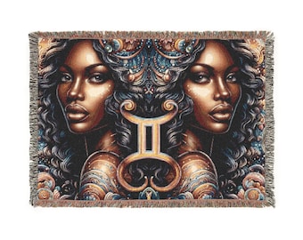 Tapiz de pared con manta tejida Géminis Regalo de Géminis Regalo de cumpleaños afroamericano Melanin Poppin Arte de mujer negra Regalos acogedores Magia de chica negra
