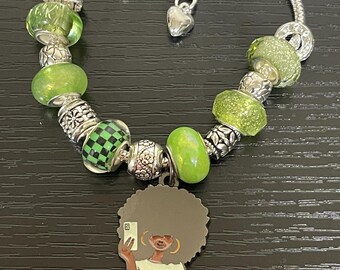 Green Charm Bracelet Afro Black Girl Crystal Charms No Sugar No Cream African American Jewelry Black Lady Bracelet Gifts for Black Women