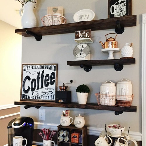 Rustic Wood Pipe Shelves Floating Shelves Multi Size Wood Etsy