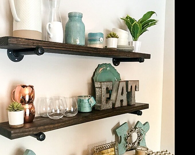 Industrial Pipe Floating Shelves Wood Floating Shelves Wood Etsy