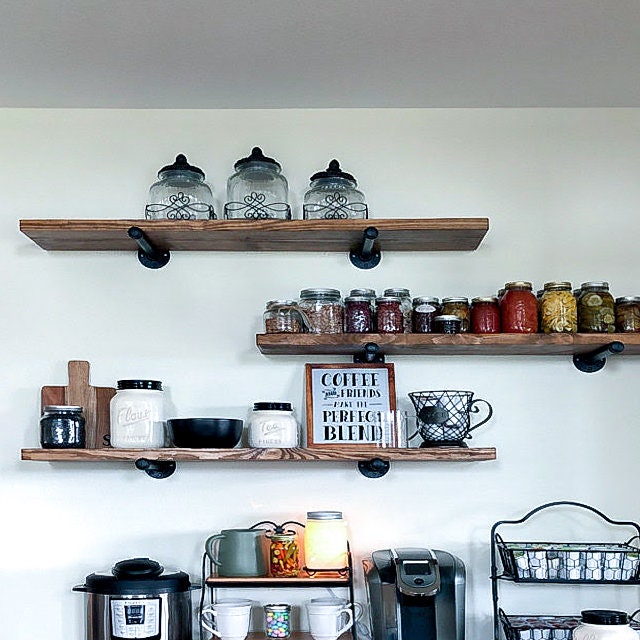 Industrial Pipe Floating Shelves Wood Floating Shelves Wood Etsy