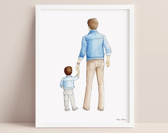 Father Son Watercolor Art Print with customizable hair and skin tones