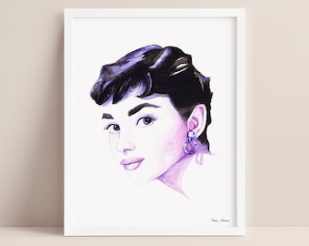 Audrey Hepburn Watercolor Art Print in Purple