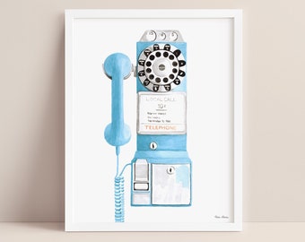 Vintage Payphone Watercolor Art Print