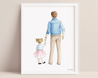 Father Daughter Art Print - custom hair and skin tones