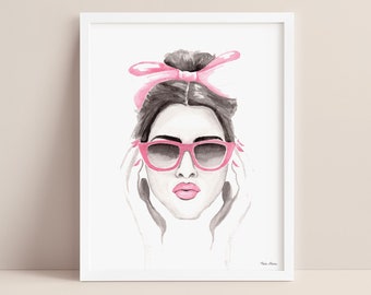 Pink Bow Fashion Illustration - Art Print from Original Watercolor Painting