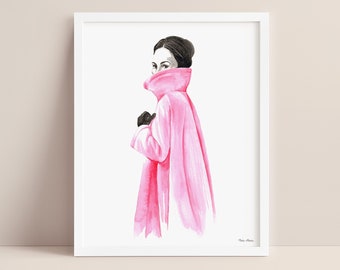 Pink Coat Fashion Illustration - Art Print from Original Watercolor Painting