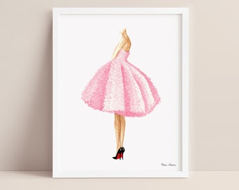 Pink Dress Fashion Illustration - Art Print From Original Watercolor Painting