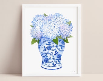 Ginger Jar Hydrangeas Watercolor Art Print