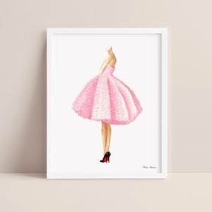 Pinke Kleid Mode Illustration - Kunstdruck vom Original Aquarell Gemälde