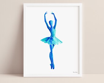 Ballerina Watercolor Art Print in Teal