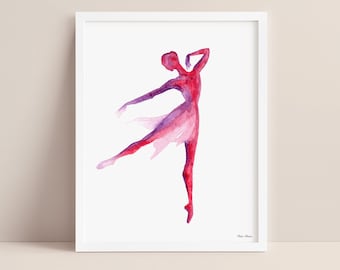 Ballerina Watercolor Art Print in Red and Purple