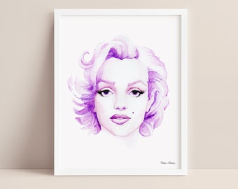 Marilyn Monroe Watercolor Art Print in Purple