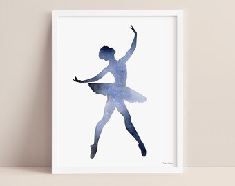 Impression d'Art ballerine ciel nocturne - aquarelle originale