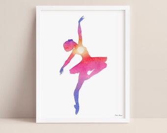 Sonnenuntergang Ballerina Kunstdruck - Von Original Aquarell Gemälde