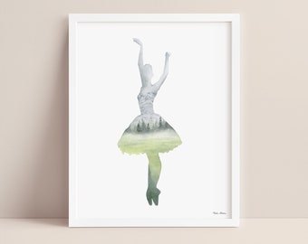 Impression d'art ballerine forestière - aquarelle originale