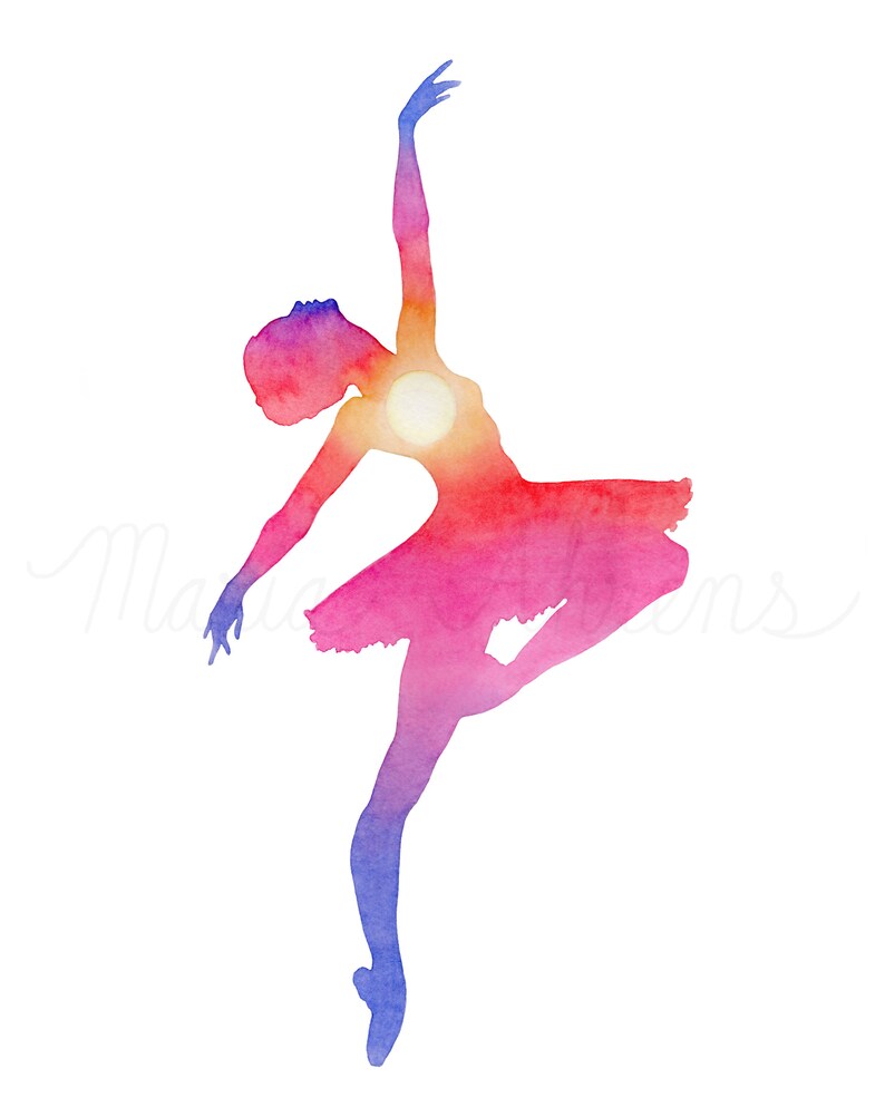 Sunset Ballerina Art Print From Original Watercolor Painting image 2