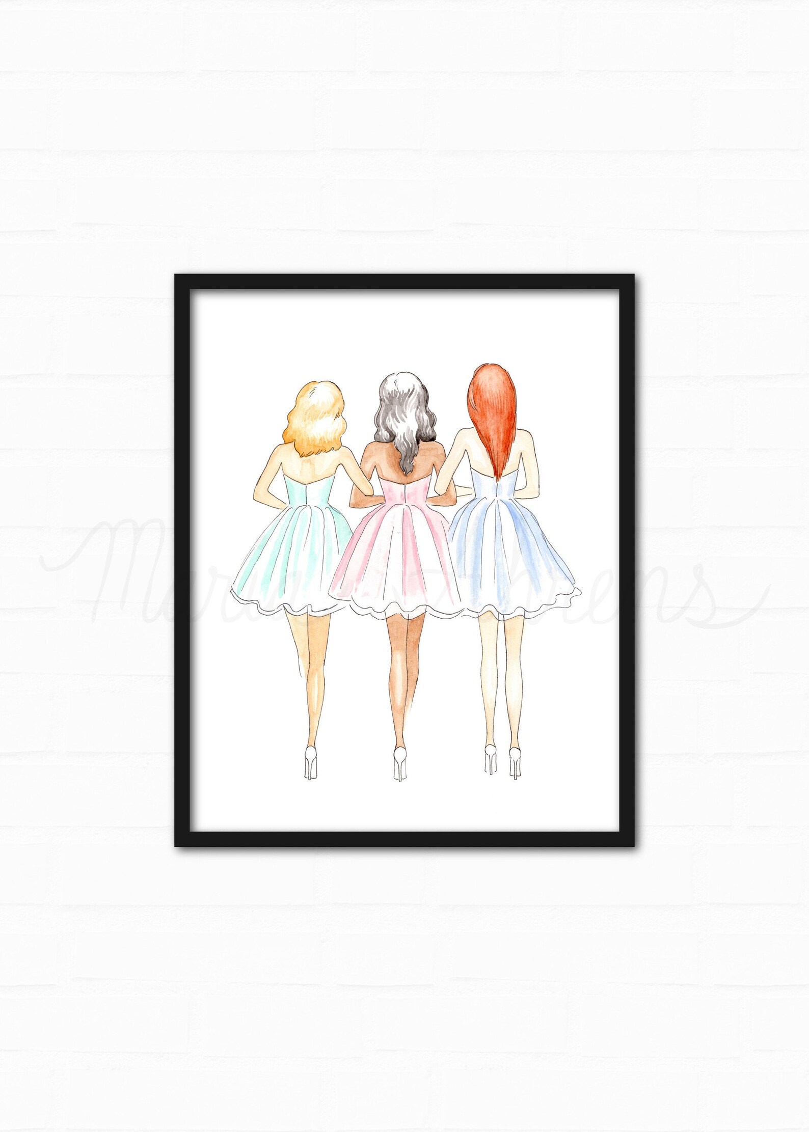 Friendship Fashion Illustration Watercolor Art Print Best - Etsy