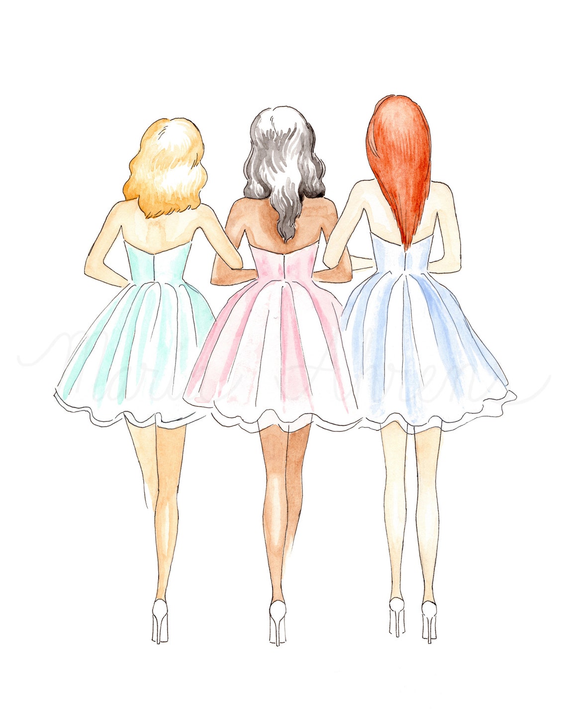 Friendship Fashion Illustration Watercolor Art Print Best - Etsy