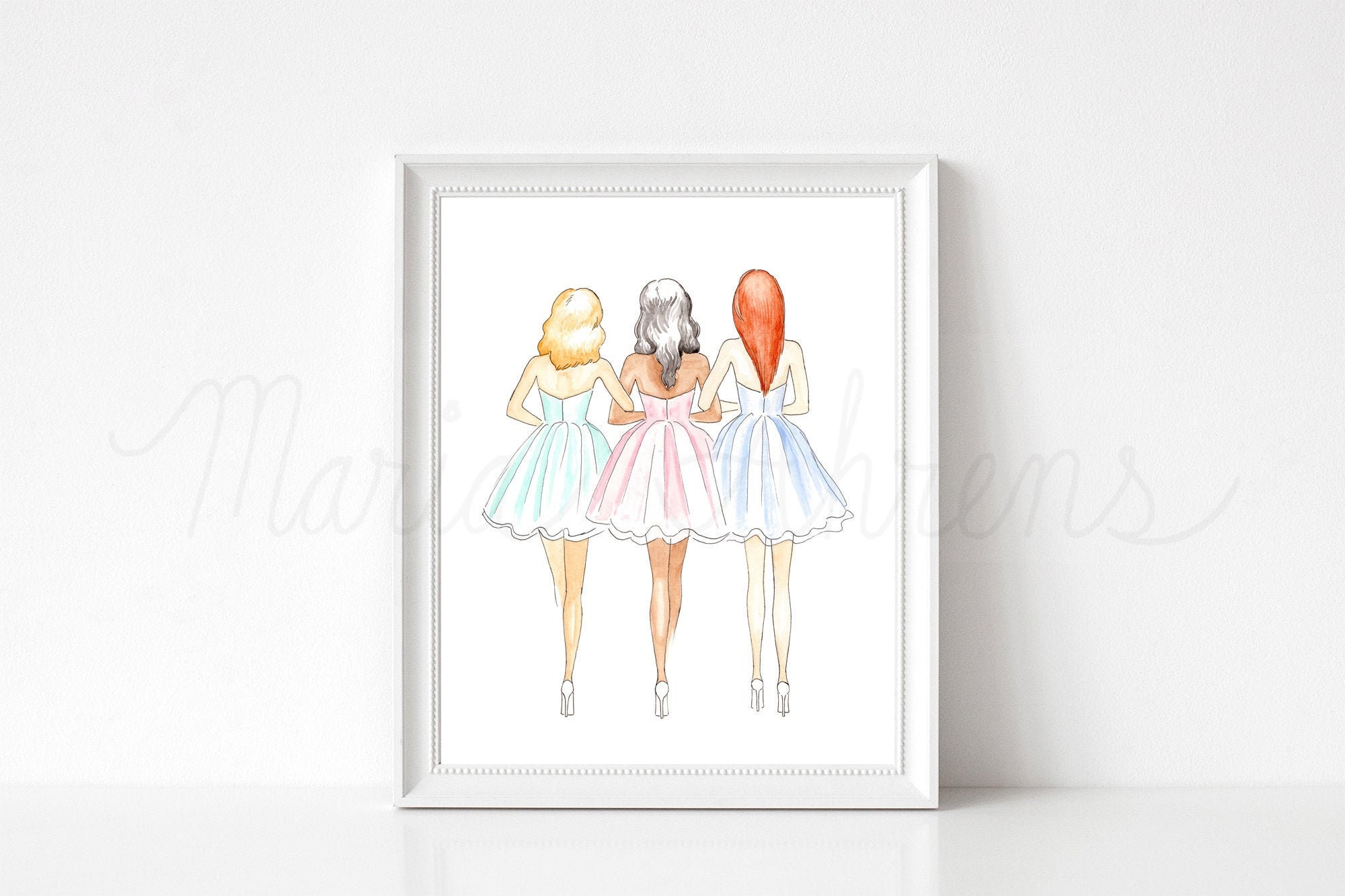 Friendship Fashion Illustration Watercolor Art Print Best - Etsy