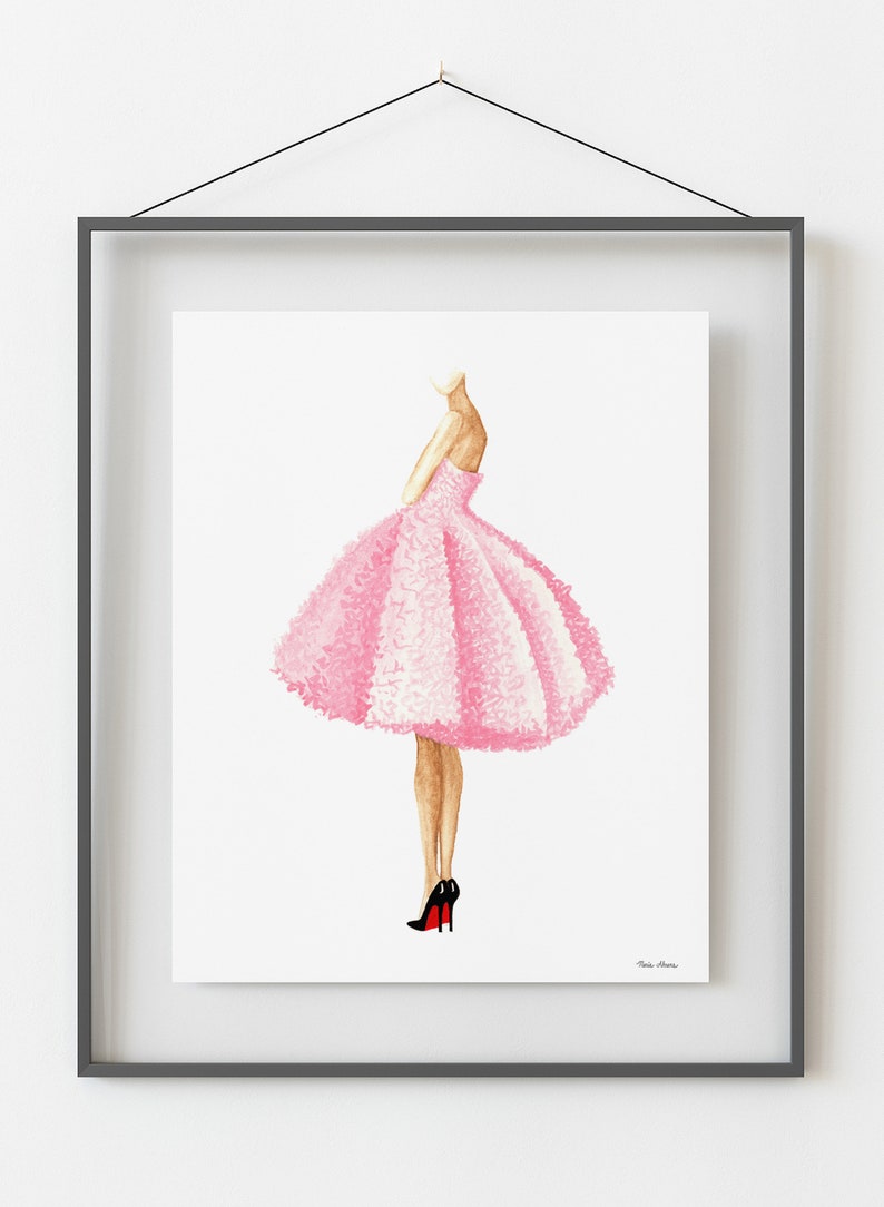 Pink Dress Fashion Illustration Art Print From Original Watercolor Painting image 7