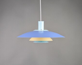 Blauwgele Deense hanglamp, modern design uit het midden van de eeuw