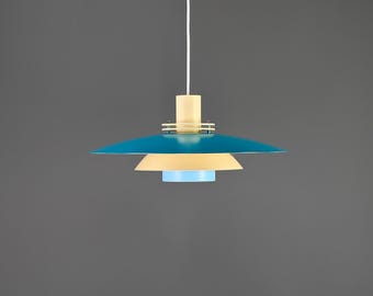 Blauwgele Deense hanglamp, modern design uit het midden van de eeuw