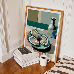 Scandi Style Food Poster – Cubism - Oysters - Colorful Modern Art Print for Kitchen