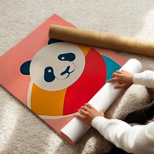 Modernes Tierposter – Glücklicher Panda - Gewagte Farben | Haus & Kinderzimmer Dekor