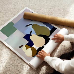 Stampa di cibo scandinavo - Cubismo - Pere - Poster d'arte contemporanea per cucina colorata