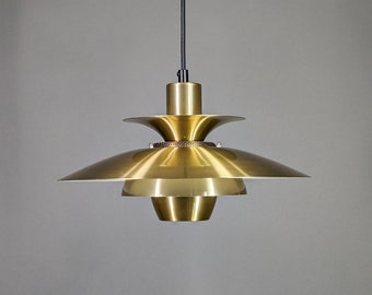 UITVERKOOP!* JEKA Metaltryk A/S gouden of koperen lamp, designlamp, vintage verlichting uit het midden van de eeuw, meerlaagse lamp, Deens design, Scandinavisch.