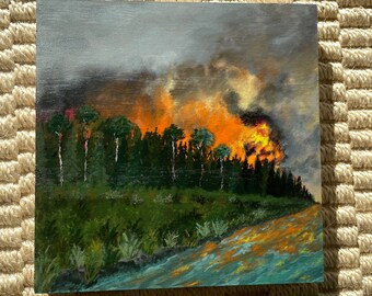 Wildfire River Acrylic Painting - ORIGINAL 8x8 on Wood