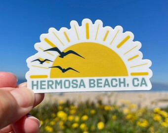 Hermosa Beach, CA Sun Sticker - Waterproof Dishwasher Safe