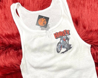 Ribbed Tank with Lil Motorcycle Vintage Inspired Graphic
