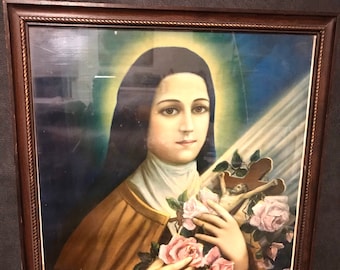 Antique Portrait of St Theresa and Jesus Religious Art