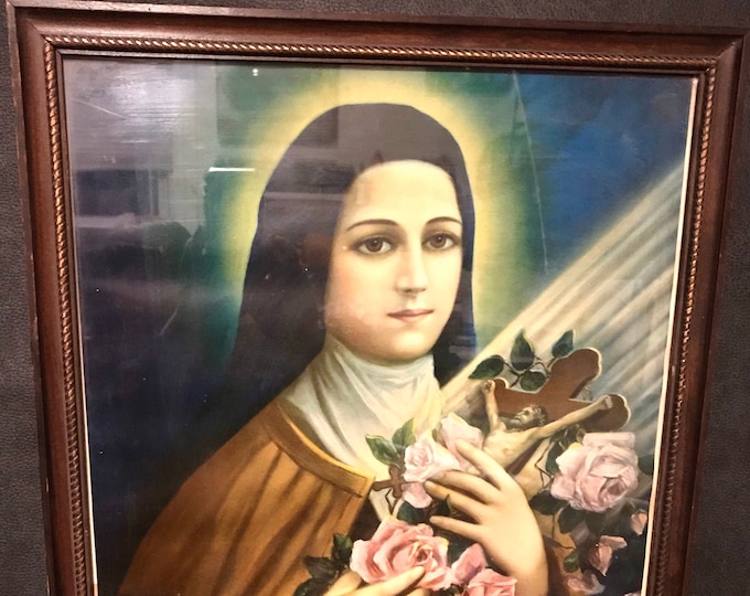 Antique Portrait of St Theresa and Jesus Religious Art