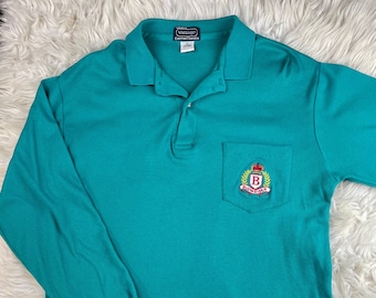 Vintage 1990 Budweiser Employee Pocket Front Teal Polo Longsleeve