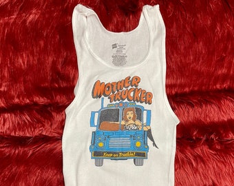 Ribbed Tank with Mother Trucker Vintage Inspired Graphic